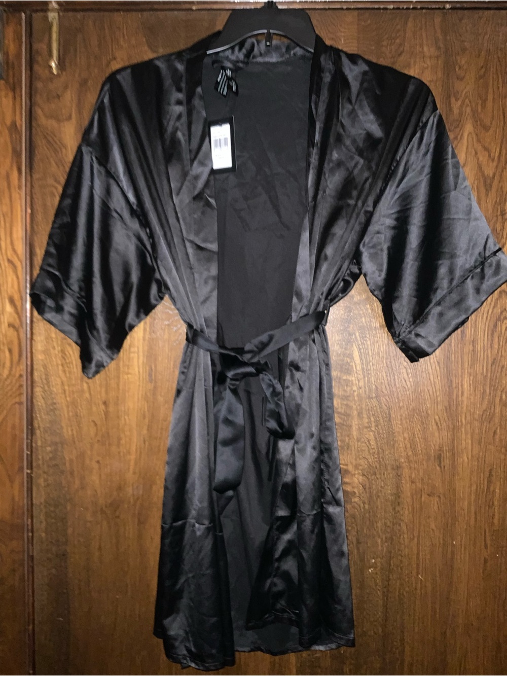 Frederick's of Hollywood Black Satin Kimono-Style Robe